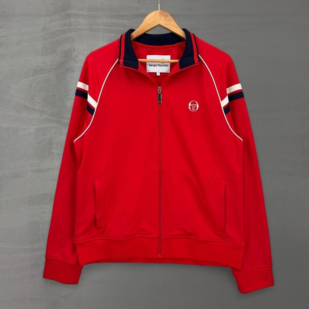 Sergio Tacchini Track Jacket Red Navy White Stripe Full Zip Medium